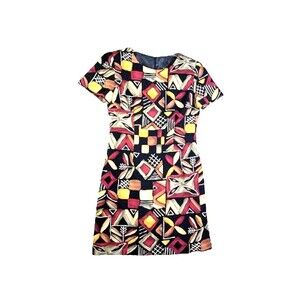 Vintage JOHN ROBERTS Colorful Abstract Print Shift Dress Sz 10 XL Knee Length
